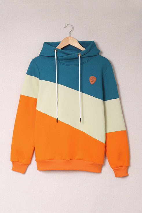 Colorblock Cowl Neck Pullover Hoodie