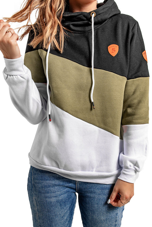 Colorblock Cowl Neck Pullover Hoodie