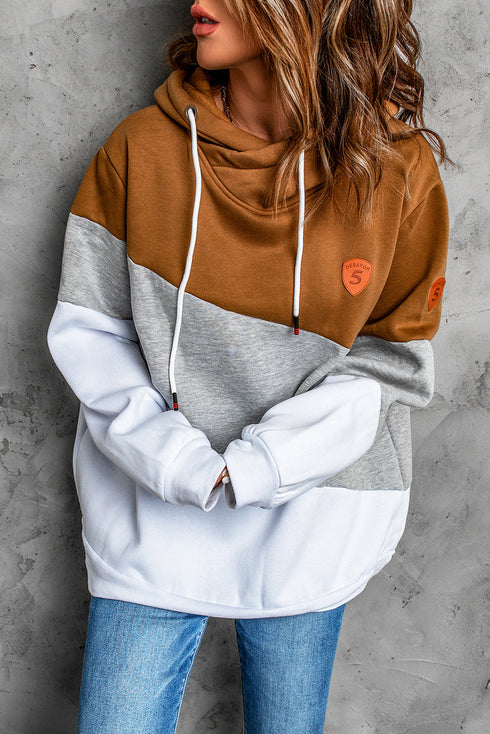 Colorblock Cowl Neck Pullover Hoodie