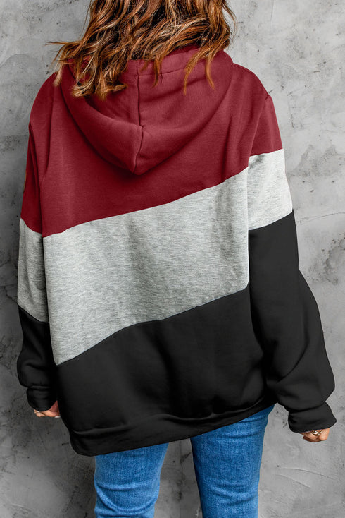 Colorblock Cowl Neck Pullover Hoodie