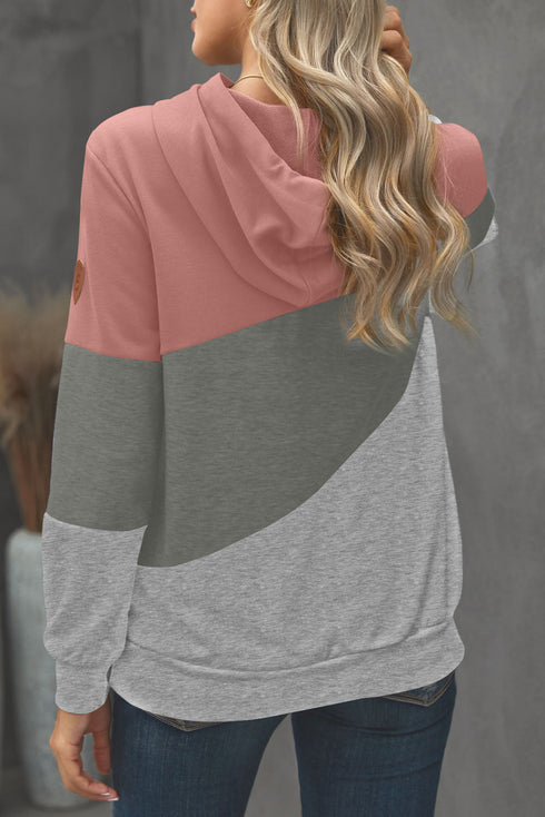 Colorblock Cowl Neck Pullover Hoodie