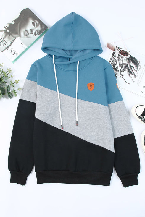 Colorblock Cowl Neck Pullover Hoodie