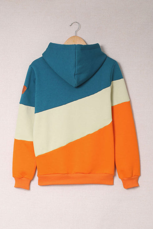 Colorblock Cowl Neck Pullover Hoodie