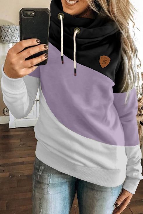 Colorblock Cowl Neck Pullover Hoodie