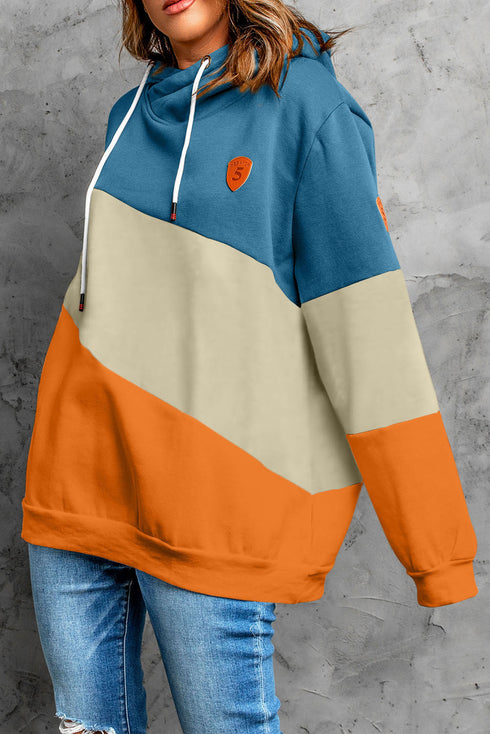 Colorblock Cowl Neck Pullover Hoodie