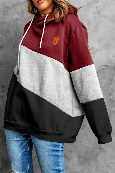Colorblock Cowl Neck Pullover Hoodie