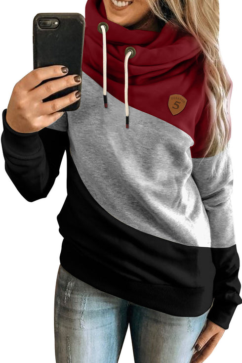 Colorblock Cowl Neck Pullover Hoodie