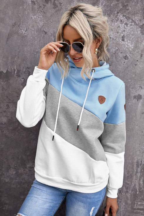 Colorblock Cowl Neck Pullover Hoodie