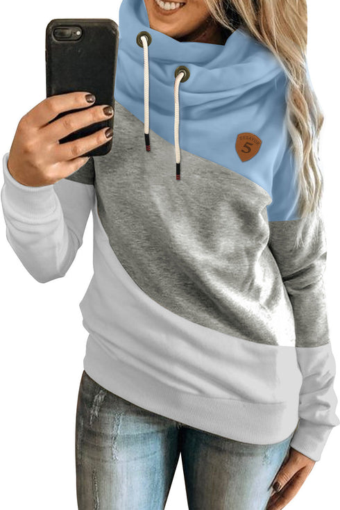 Colorblock Cowl Neck Pullover Hoodie