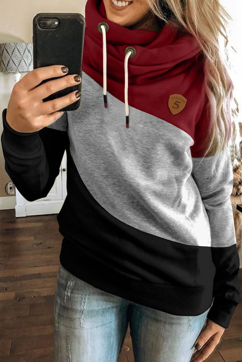 Colorblock Cowl Neck Pullover Hoodie