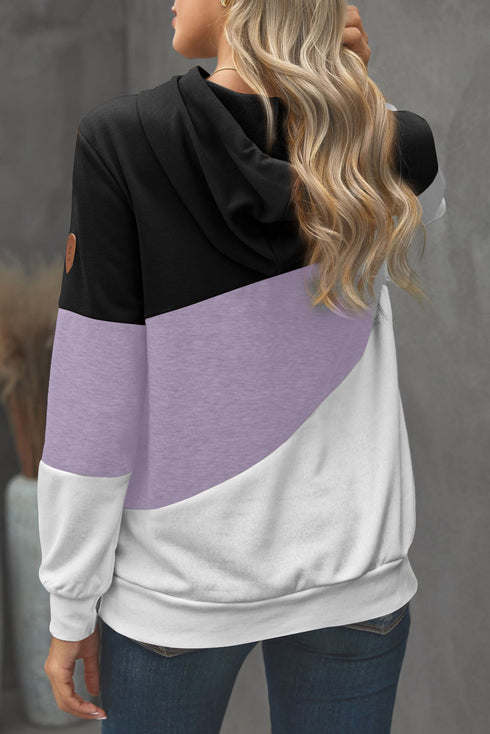 Colorblock Cowl Neck Pullover Hoodie