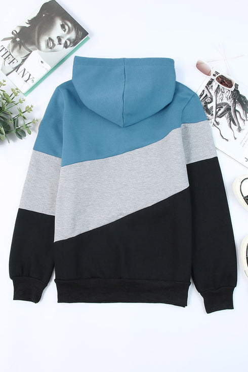 Colorblock Cowl Neck Pullover Hoodie
