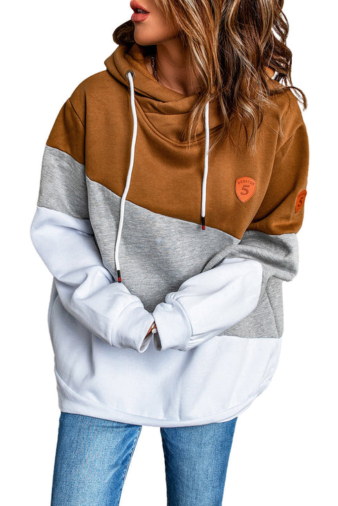 Colorblock Cowl Neck Pullover Hoodie