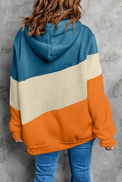 Colorblock Cowl Neck Pullover Hoodie