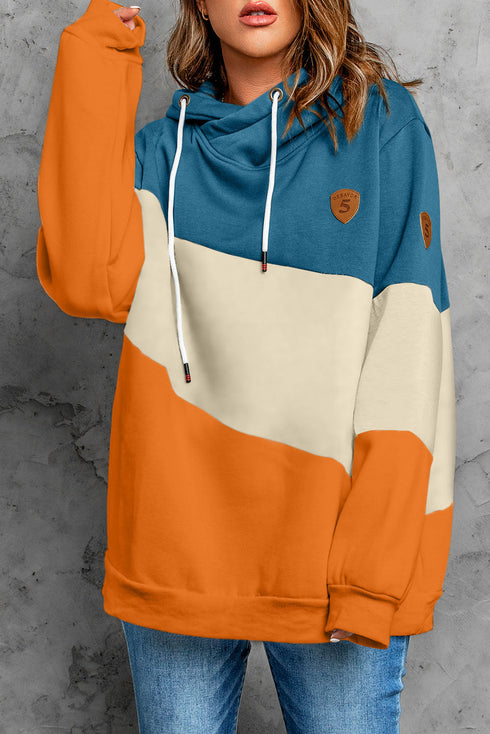 Colorblock Cowl Neck Pullover Hoodie
