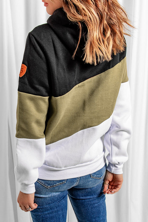 Colorblock Cowl Neck Pullover Hoodie