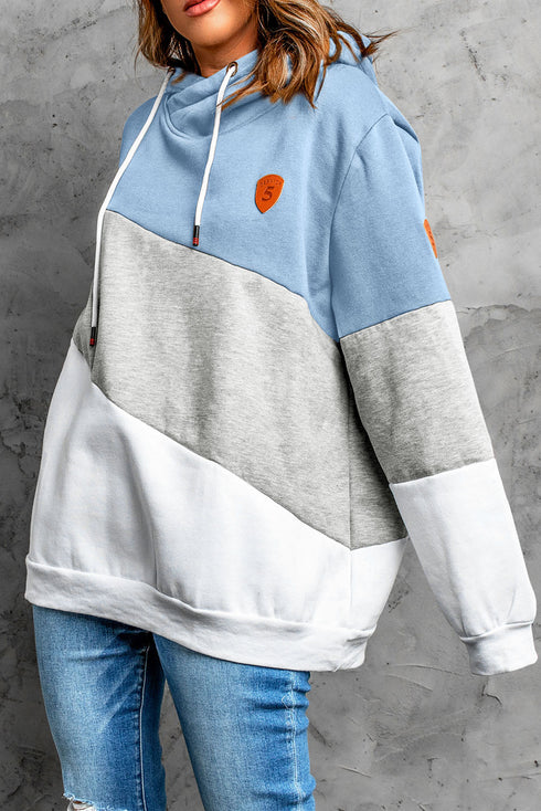 Colorblock Cowl Neck Pullover Hoodie