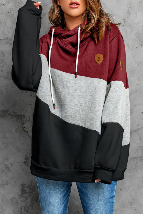Colorblock Cowl Neck Pullover Hoodie
