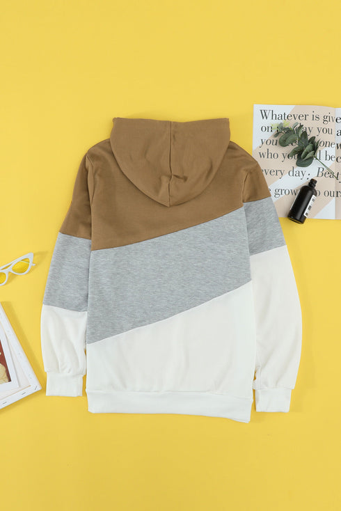 Colorblock Cowl Neck Pullover Hoodie