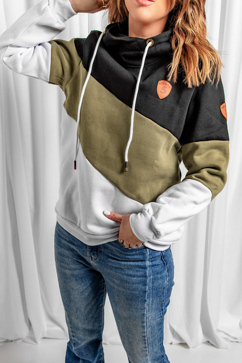 Colorblock Cowl Neck Pullover Hoodie