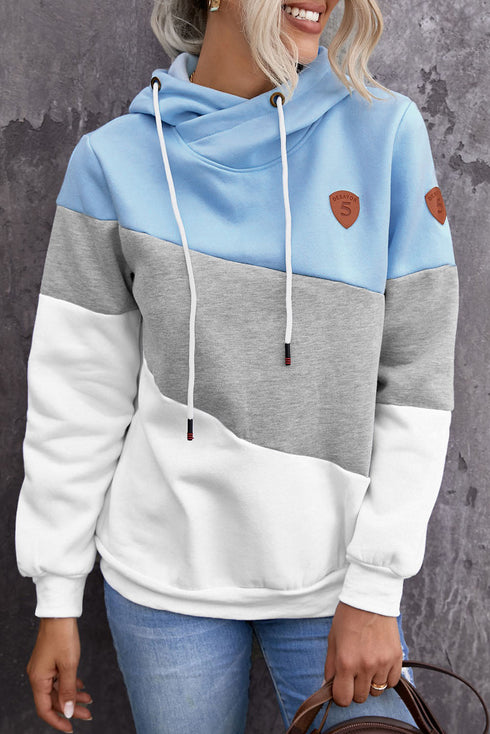Colorblock Cowl Neck Pullover Hoodie