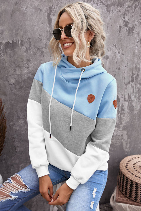 Colorblock Cowl Neck Pullover Hoodie