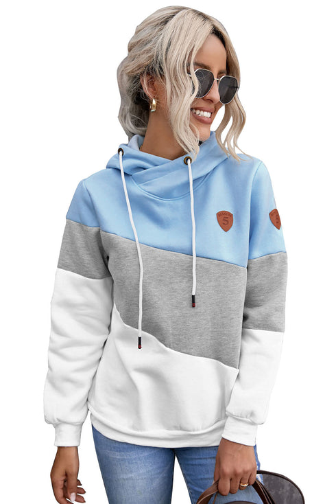 Colorblock Cowl Neck Pullover Hoodie