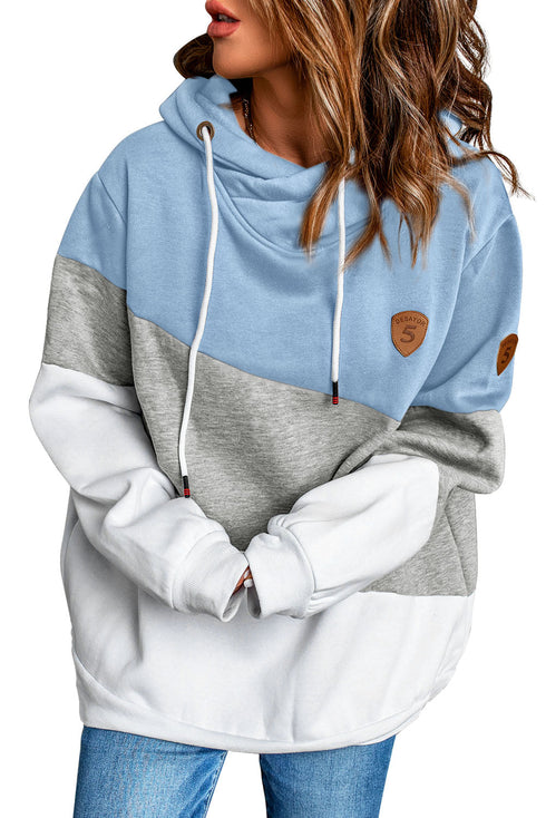 Colorblock Cowl Neck Pullover Hoodie