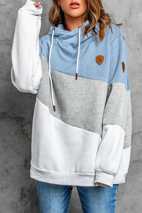 Colorblock Cowl Neck Pullover Hoodie