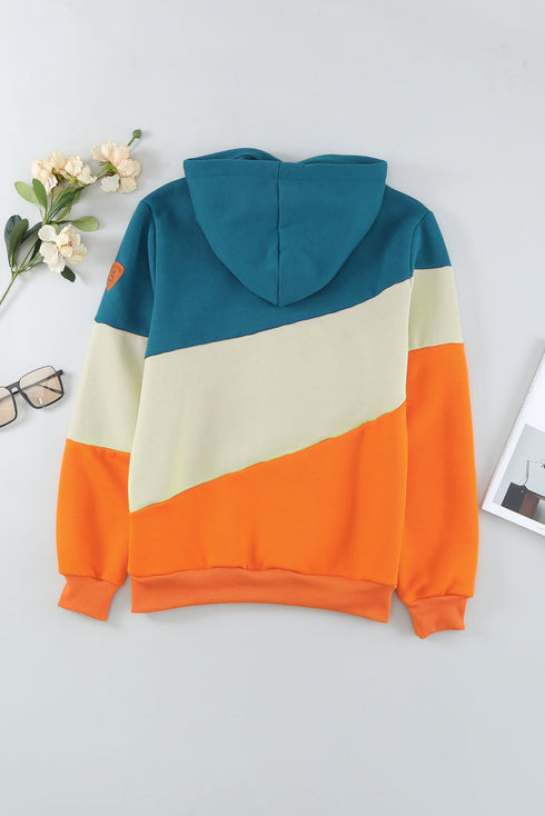 Colorblock Cowl Neck Pullover Hoodie