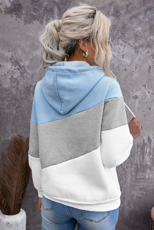 Colorblock Cowl Neck Pullover Hoodie