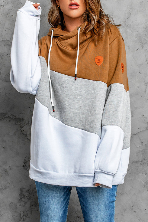 Colorblock Cowl Neck Pullover Hoodie
