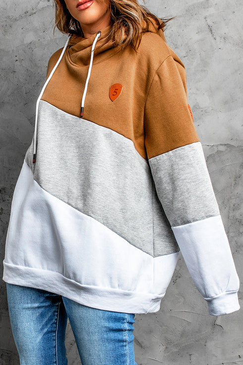 Colorblock Cowl Neck Pullover Hoodie