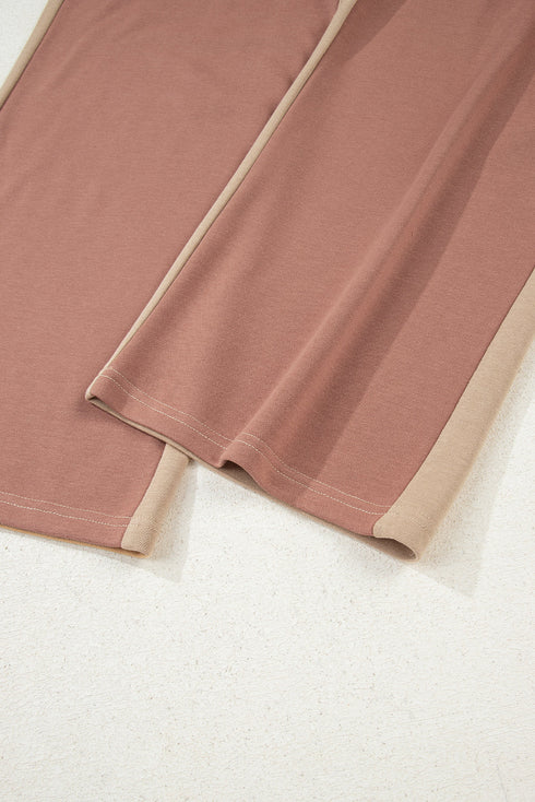 Colorblock Drop Shoulder Crop Top Wide Leg Pant Set