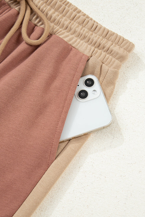 Colorblock Drop Shoulder Crop Top Wide Leg Pant Set