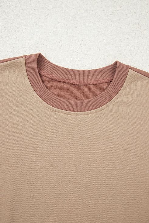 Colorblock Drop Shoulder Crop Top Wide Leg Pant Set