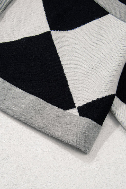 Colorblock Drop Shoulder V-Neck Button Front Cardigan Sweater