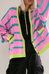 Colorblock Drop Shoulder V-Neck Button Front Cardigan Sweater