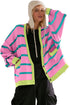 Colorblock Drop Shoulder V-Neck Button Front Cardigan Sweater