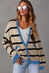 Colorblock Drop Shoulder V-Neck Button Front Cardigan Sweater