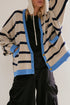 Colorblock Drop Shoulder V-Neck Button Front Cardigan Sweater