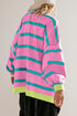 Colorblock Drop Shoulder V-Neck Button Front Cardigan Sweater