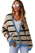 Colorblock Drop Shoulder V-Neck Button Front Cardigan Sweater
