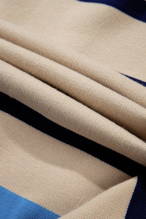 Colorblock Drop Shoulder V-Neck Button Front Cardigan Sweater