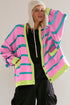 Colorblock Drop Shoulder V-Neck Button Front Cardigan Sweater
