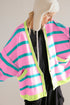 Colorblock Drop Shoulder V-Neck Button Front Cardigan Sweater