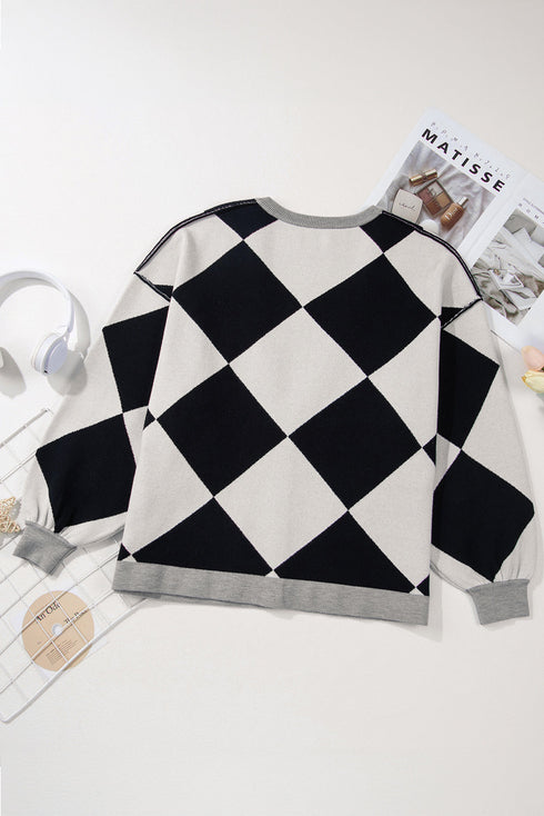 Colorblock Drop Shoulder V-Neck Button Front Cardigan Sweater