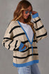Colorblock Drop Shoulder V-Neck Button Front Cardigan Sweater