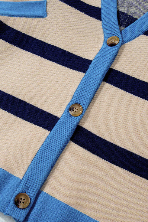 Colorblock Drop Shoulder V-Neck Button Front Cardigan Sweater