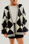 Colorblock Drop Shoulder V-Neck Button Front Cardigan Sweater